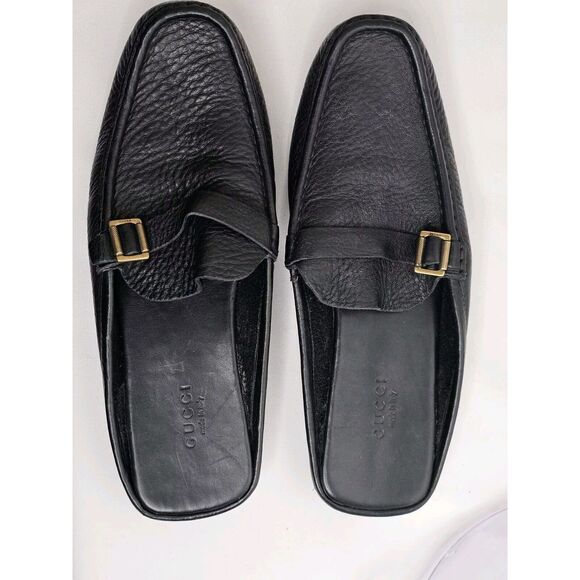 Gucci Womens Vintage 90's Gold Tone Buckle Slip On Mules Black Size 7B - Picture 9 of 12